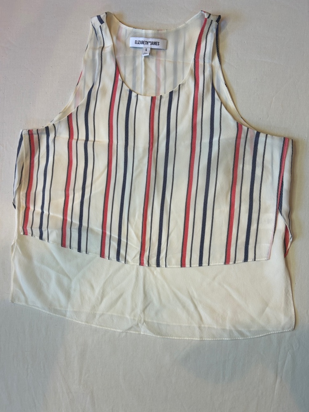 Elizabeth and James 100% silk Cream Tank Top with Navy and Red Stripes
